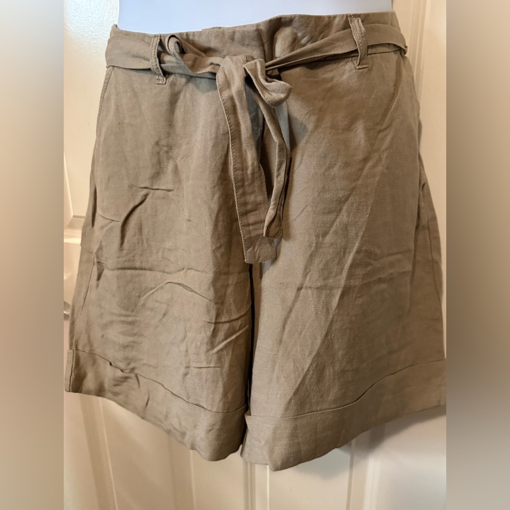 Lane Bryant Khaki Tie-Waist Linen Shorts